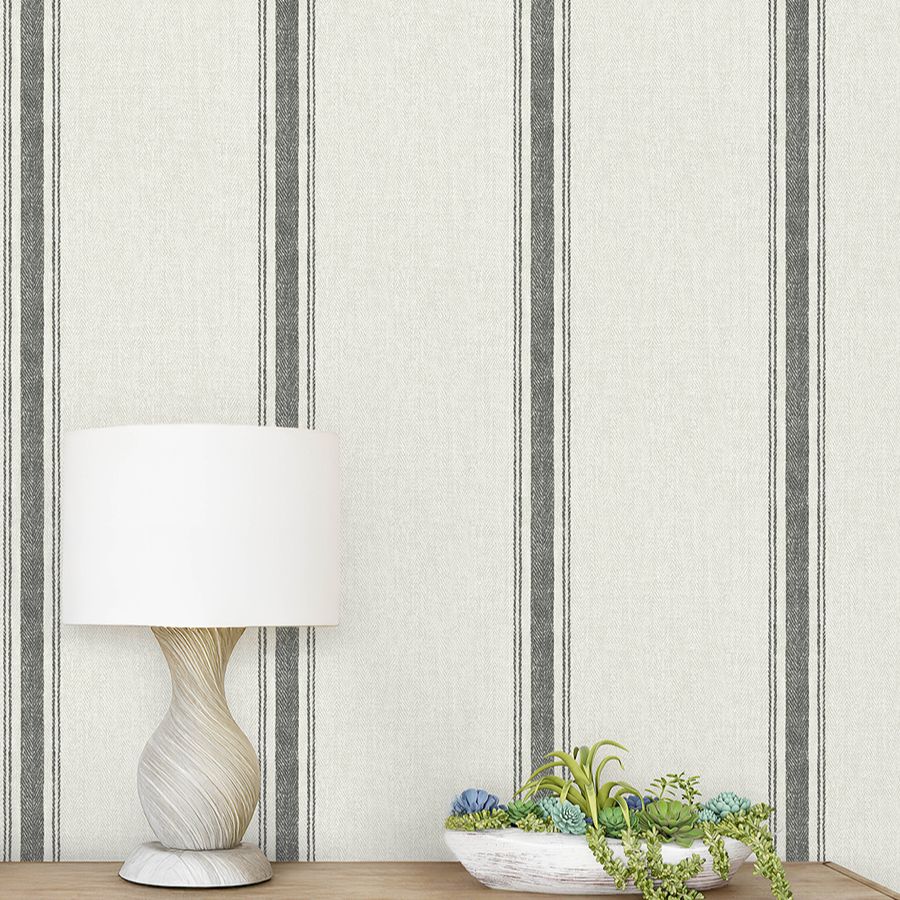 Purchase 4199-70066 Chesapeake Wallpaper, Linette Black Fabric Stripe - Modern Farmhouse1