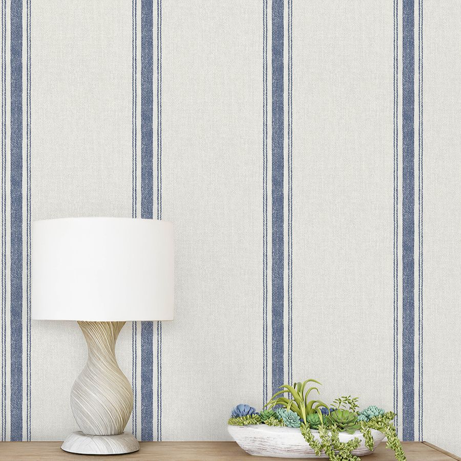 Purchase 4199-70067 Chesapeake Wallpaper, Linette Blue Fabric Stripe - Modern Farmhouse1