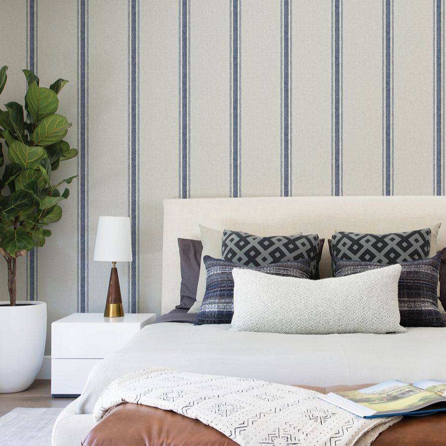 Purchase 4199-70067 Chesapeake Wallpaper, Linette Blue Fabric Stripe - Modern Farmhouse12