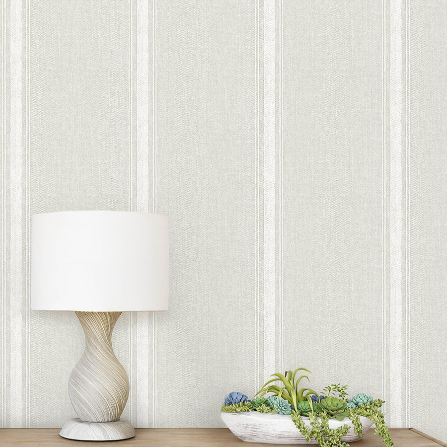 Purchase 4199-70070 Chesapeake Wallpaper, Linette Beige Fabric Stripe - Modern Farmhouse1