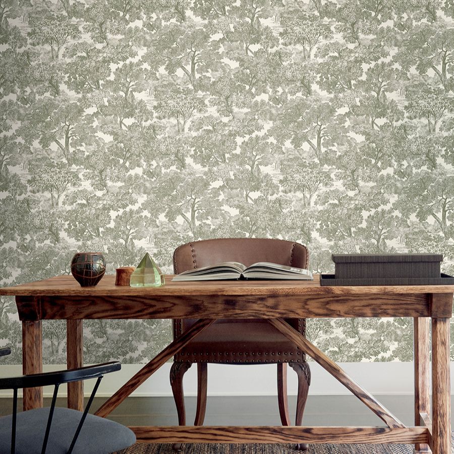 Purchase 4199-72561 Chesapeake Wallpaper, Spinney Green Toile - Modern Farmhouse1