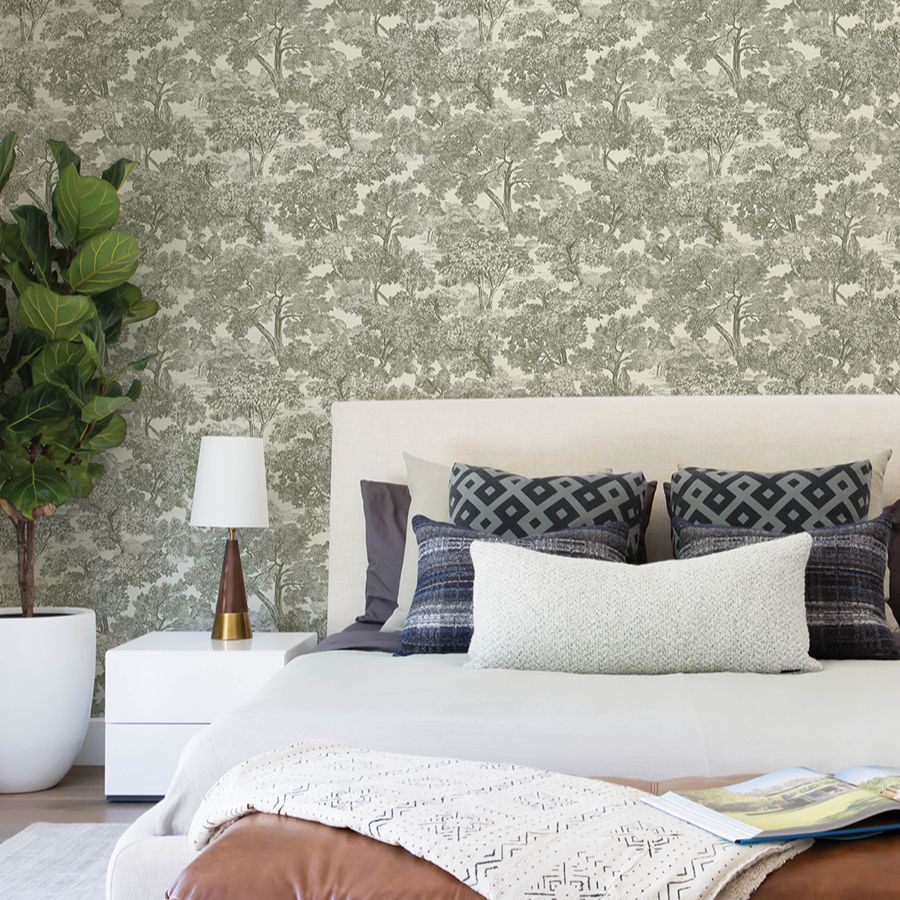 Purchase 4199-72561 Chesapeake Wallpaper, Spinney Green Toile - Modern Farmhouse12