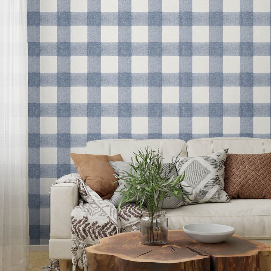 Purchase 4199-83420 Chesapeake Wallpaper, Thorpe Blue Plaid - Modern Farmhouse1