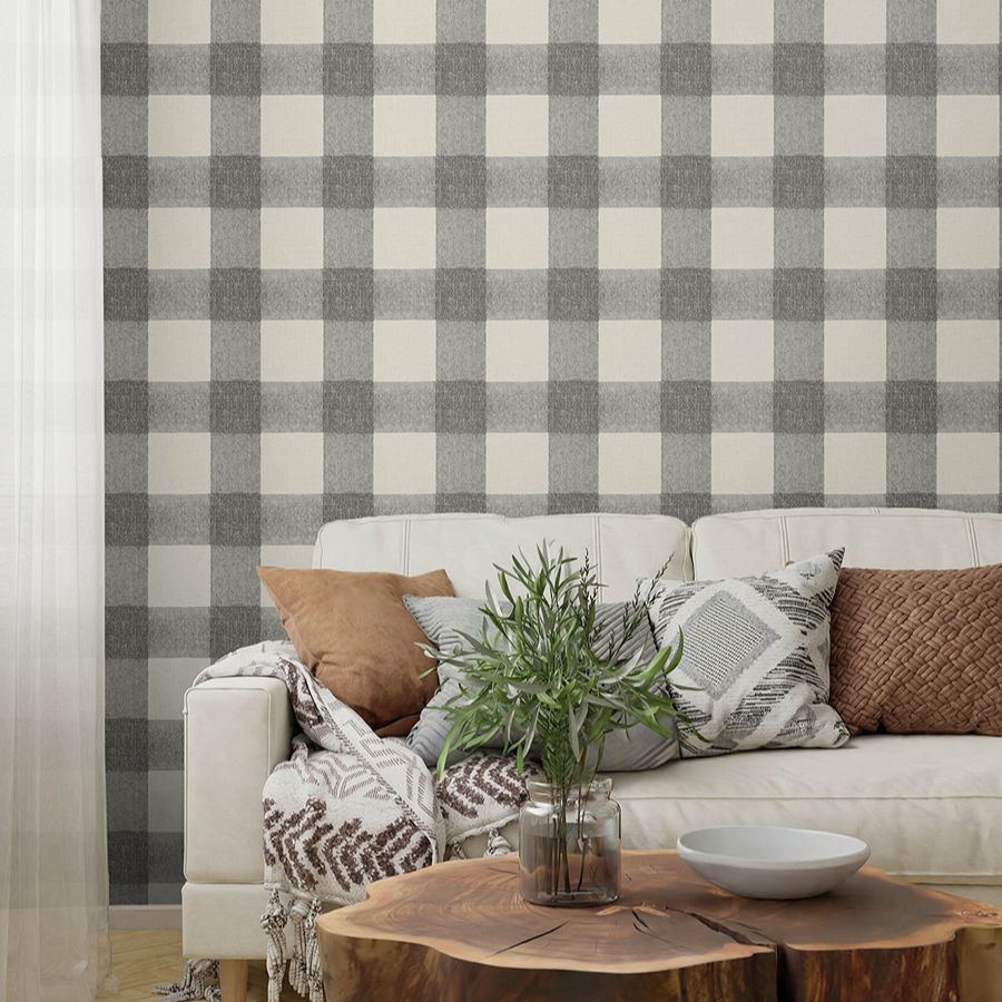 Purchase 4199-83421 Chesapeake Wallpaper, Thorpe Charcoal Plaid - Modern Farmhouse1