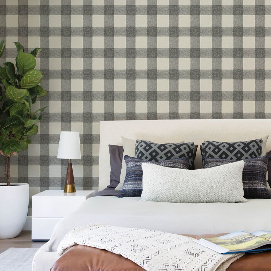 Purchase 4199-83421 Chesapeake Wallpaper, Thorpe Charcoal Plaid - Modern Farmhouse12