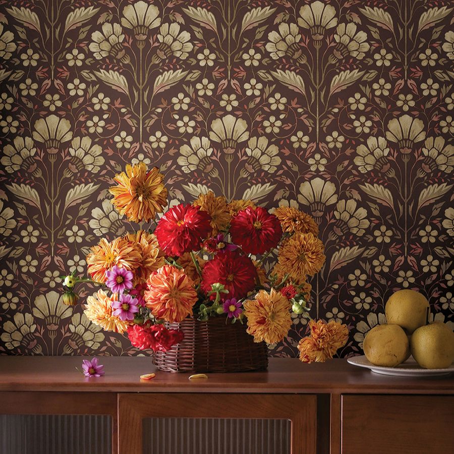 Purchase 4199-83700 Chesapeake Wallpaper, Edith Burgundy Floral Damask - Modern Farmhouse1