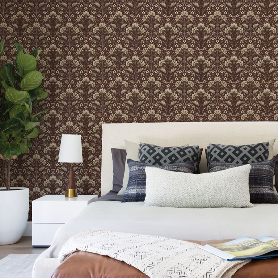 Purchase 4199-83700 Chesapeake Wallpaper, Edith Burgundy Floral Damask - Modern Farmhouse12
