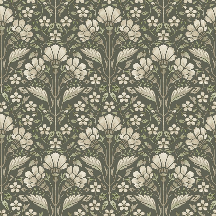 Purchase 4199-83701 Chesapeake Wallpaper, Edith Green Floral Damask - Modern Farmhouse