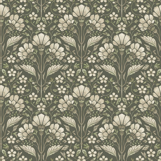 Purchase 4199-83701 Chesapeake Wallpaper, Edith Green Floral Damask - Modern Farmhouse