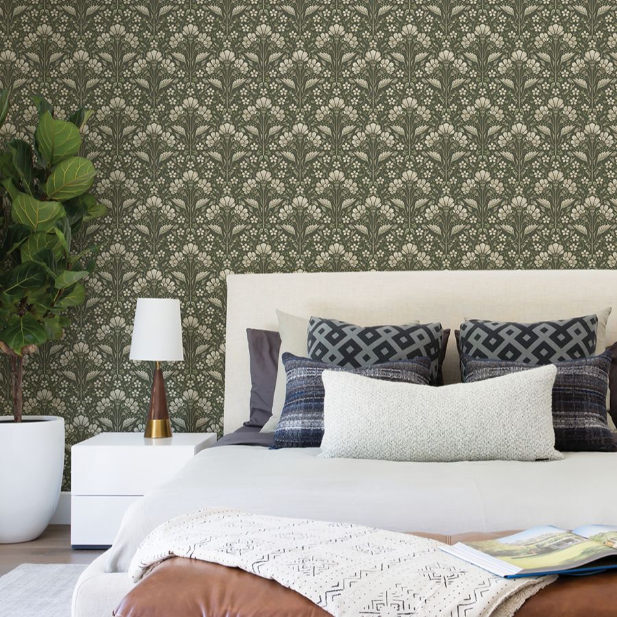 Purchase 4199-83701 Chesapeake Wallpaper, Edith Green Floral Damask - Modern Farmhouse12