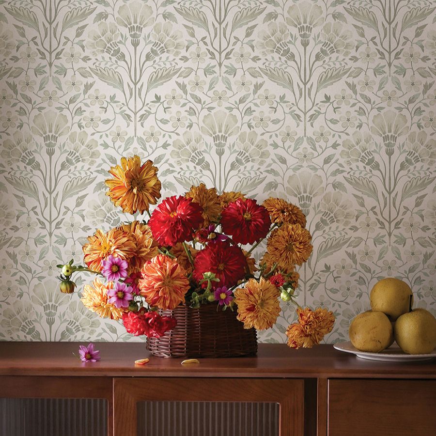 Purchase 4199-83702 Chesapeake Wallpaper, Edith Neutral Floral Damask - Modern Farmhouse1
