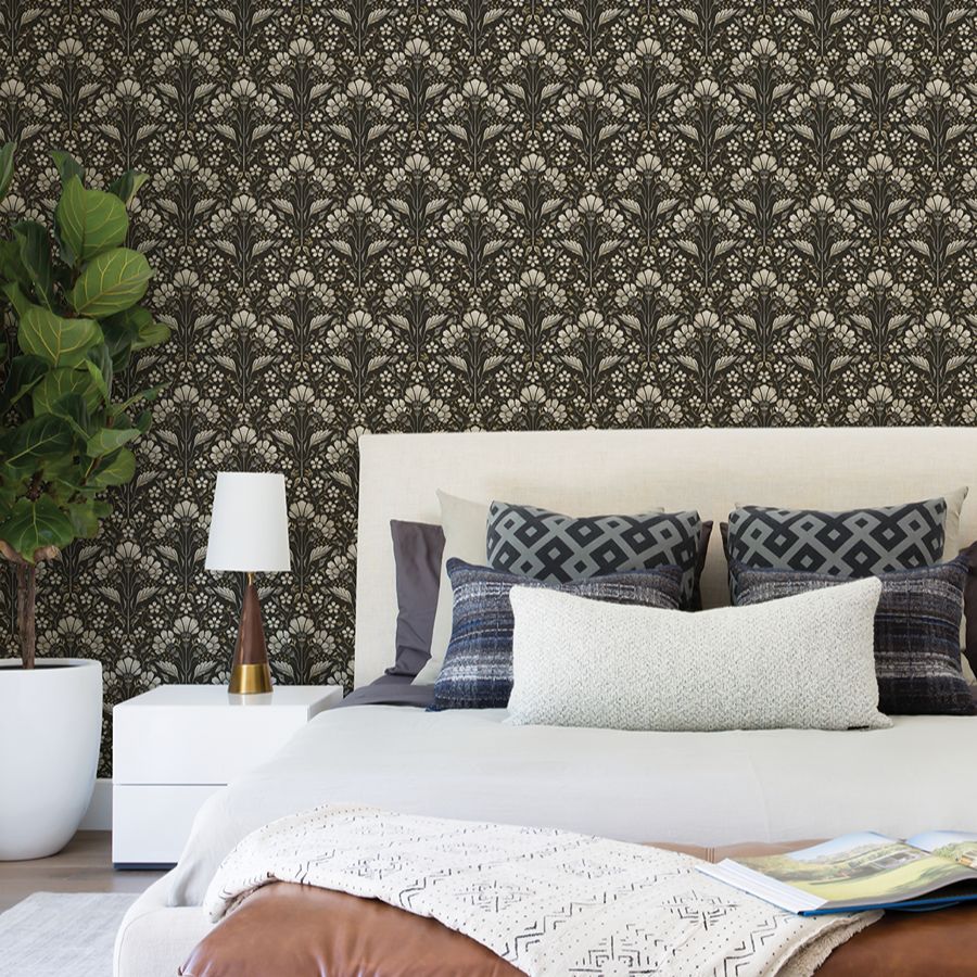 Purchase 4199-83703 Chesapeake Wallpaper, Edith Black Floral Damask - Modern Farmhouse12