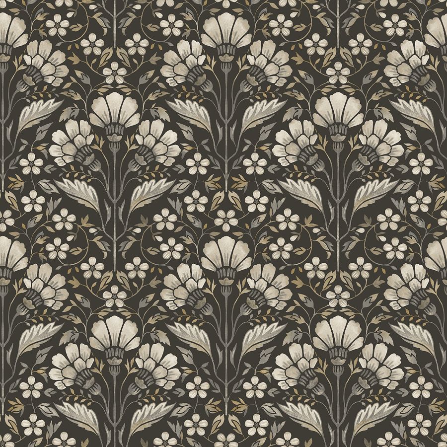 Purchase 4199-83703 Chesapeake Wallpaper, Edith Black Floral Damask - Modern Farmhouse
