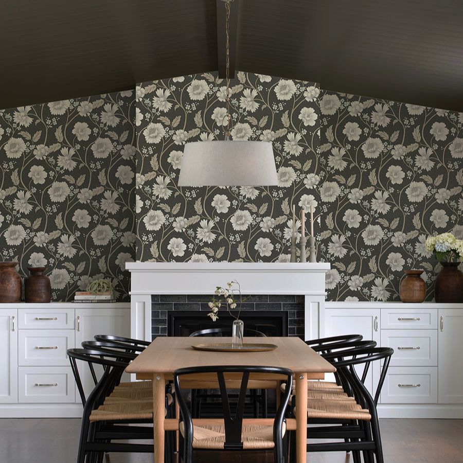 Purchase 4199-83707 Chesapeake Wallpaper, Hazel Black Floral Trail - Modern Farmhouse1