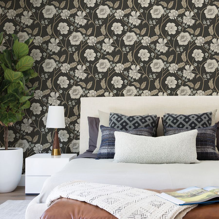 Purchase 4199-83707 Chesapeake Wallpaper, Hazel Black Floral Trail - Modern Farmhouse12