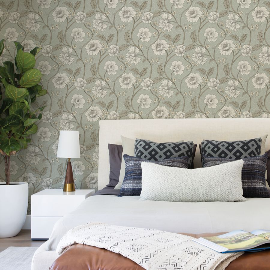 Purchase 4199-83708 Chesapeake Wallpaper, Hazel Aqua Floral Trail - Modern Farmhouse12