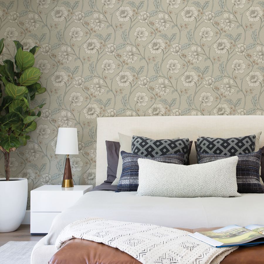 Purchase 4199-83709 Chesapeake Wallpaper, Hazel Taupe Floral Trail - Modern Farmhouse12