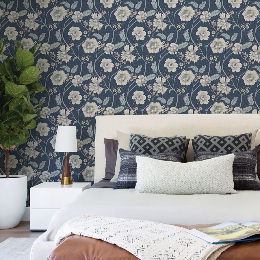 Purchase 4199-83710 Chesapeake Wallpaper, Hazel Navy Floral Trail - Modern Farmhouse12