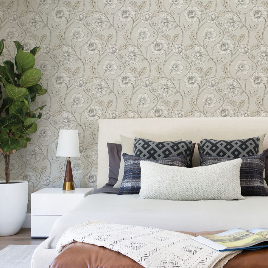 Purchase 4199-83711 Chesapeake Wallpaper, Hazel Grey Floral Trail - Modern Farmhouse12