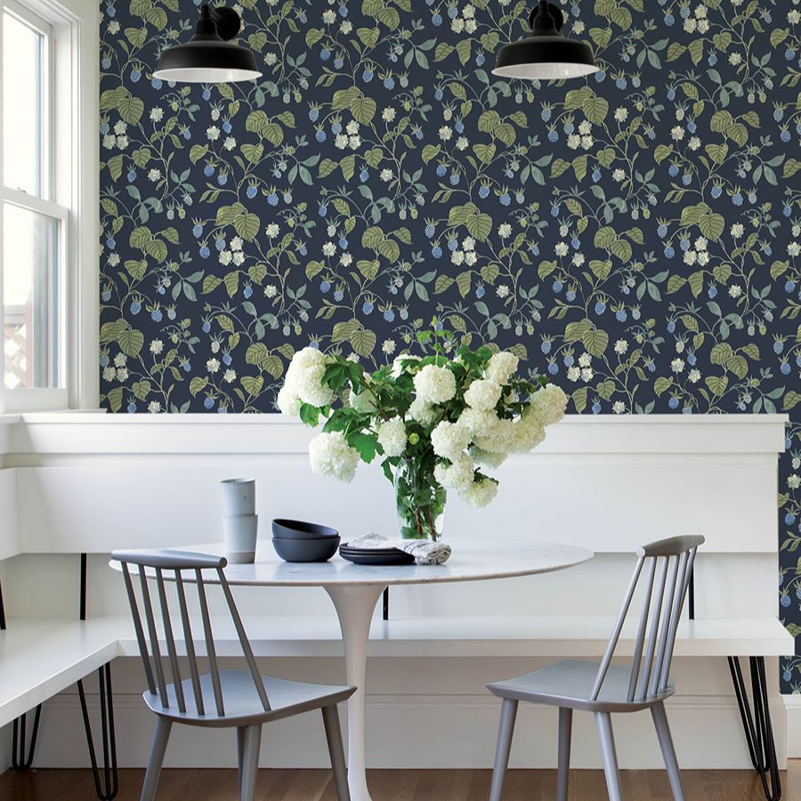 Purchase 4199-83714 Chesapeake Wallpaper, Mercy Navy Berry Vines - Modern Farmhouse1