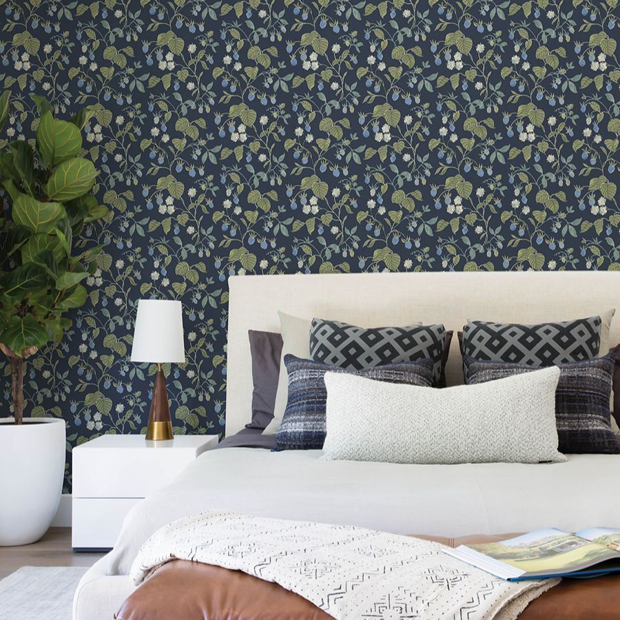 Purchase 4199-83714 Chesapeake Wallpaper, Mercy Navy Berry Vines - Modern Farmhouse12