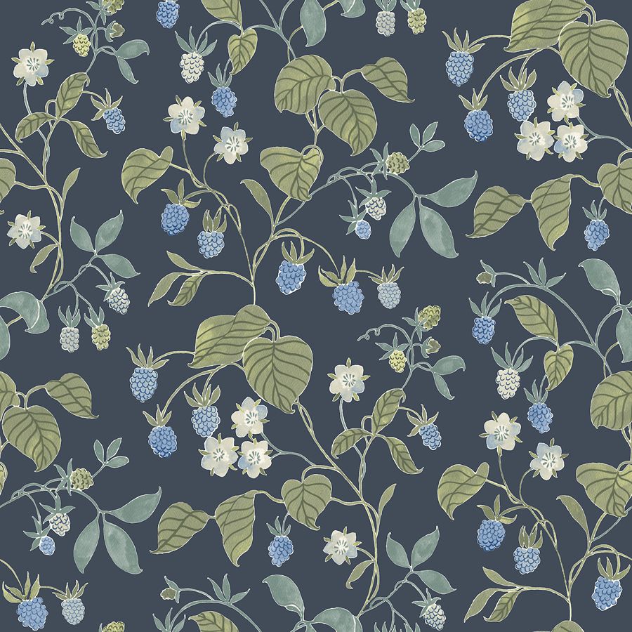 Purchase 4199-83714 Chesapeake Wallpaper, Mercy Navy Berry Vines - Modern Farmhouse
