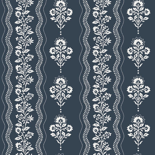 Purchase 4199-83721 Chesapeake Wallpaper, Lenea Navy Floral Stripe - Modern Farmhouse
