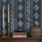 Purchase 4199-83721 Chesapeake Wallpaper, Lenea Navy Floral Stripe - Modern Farmhouse1