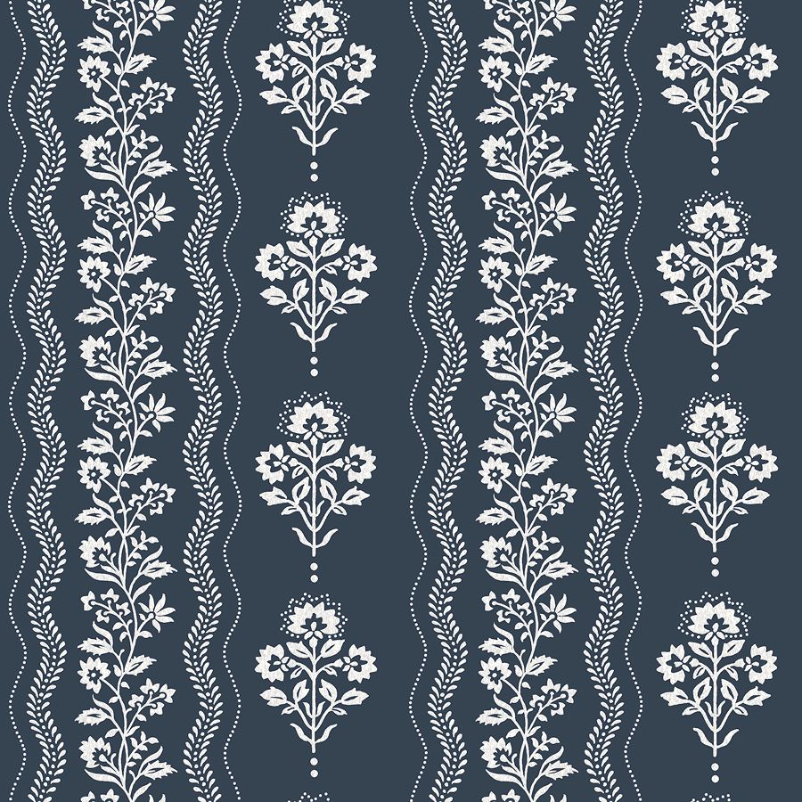 Purchase 4199-83721 Chesapeake Wallpaper, Lenea Navy Floral Stripe - Modern Farmhouse