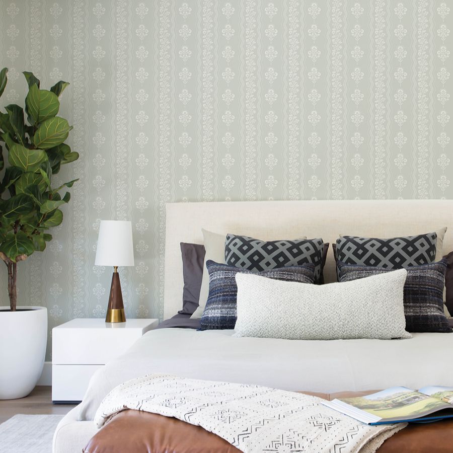 Purchase 4199-83722 Chesapeake Wallpaper, Lenea Aqua Floral Stripe - Modern Farmhouse12