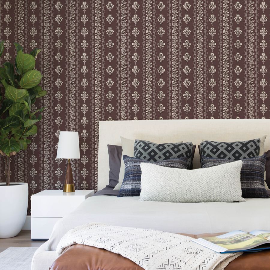 Purchase 4199-83723 Chesapeake Wallpaper, Lenea Burgundy Floral Stripe - Modern Farmhouse12