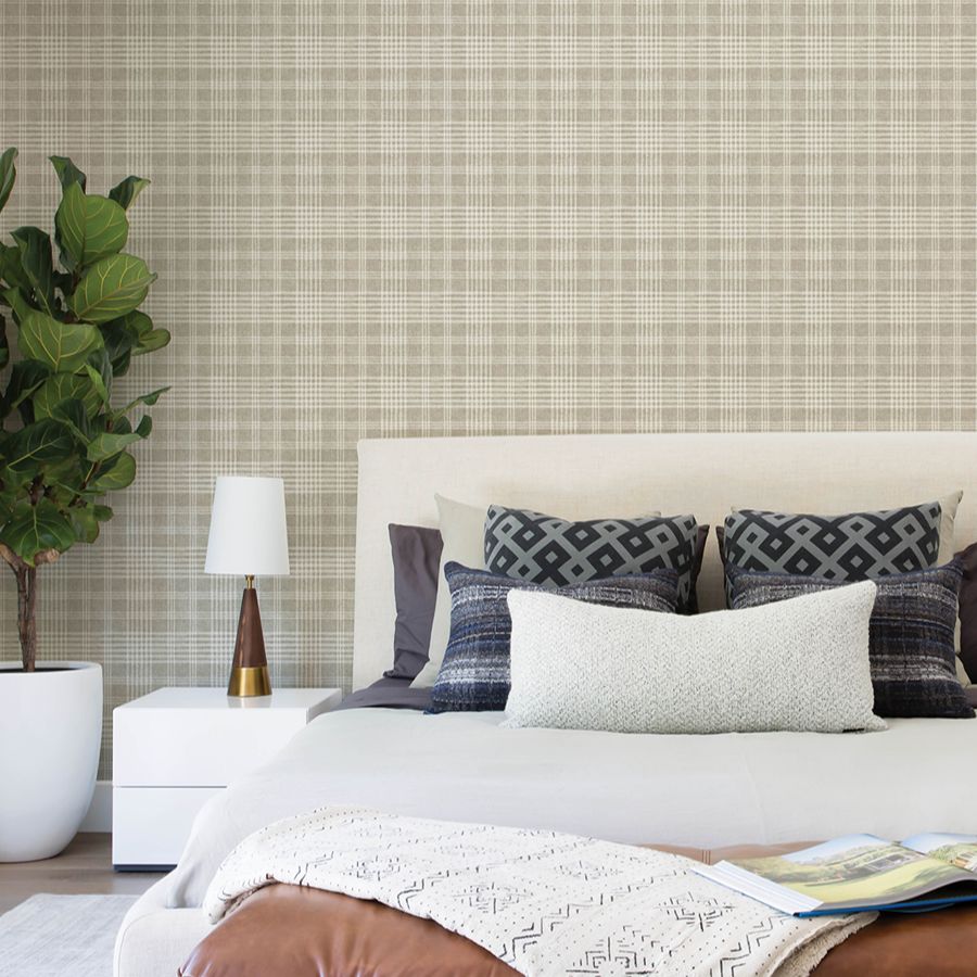 Purchase 4199-83735 Chesapeake Wallpaper, Perry Taupe Plaid - Modern Farmhouse12