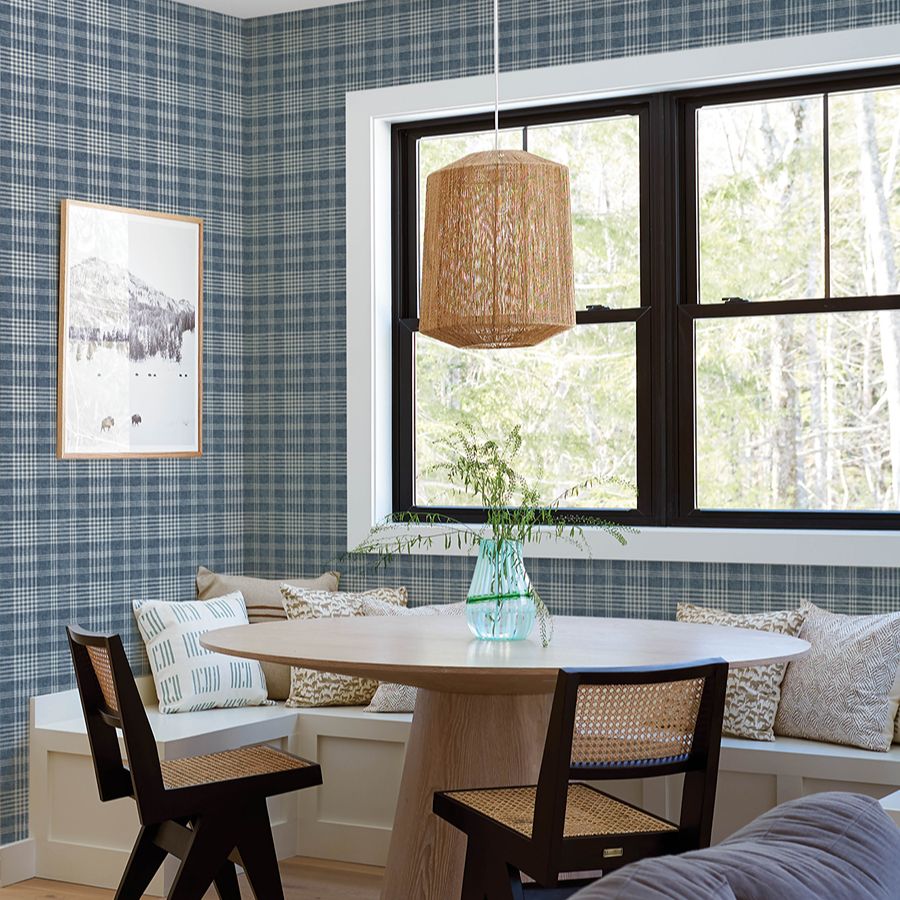 Purchase 4199-83736 Chesapeake Wallpaper, Perry Dark Blue Plaid - Modern Farmhouse1