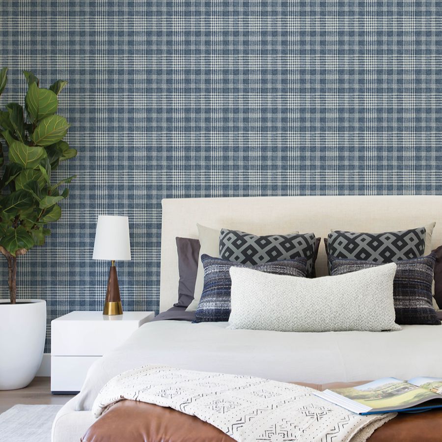 Purchase 4199-83736 Chesapeake Wallpaper, Perry Dark Blue Plaid - Modern Farmhouse12
