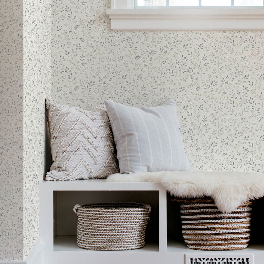 Purchase 4199-83739 Chesapeake Wallpaper, Galena Grey Botanical Trail - Modern Farmhouse1