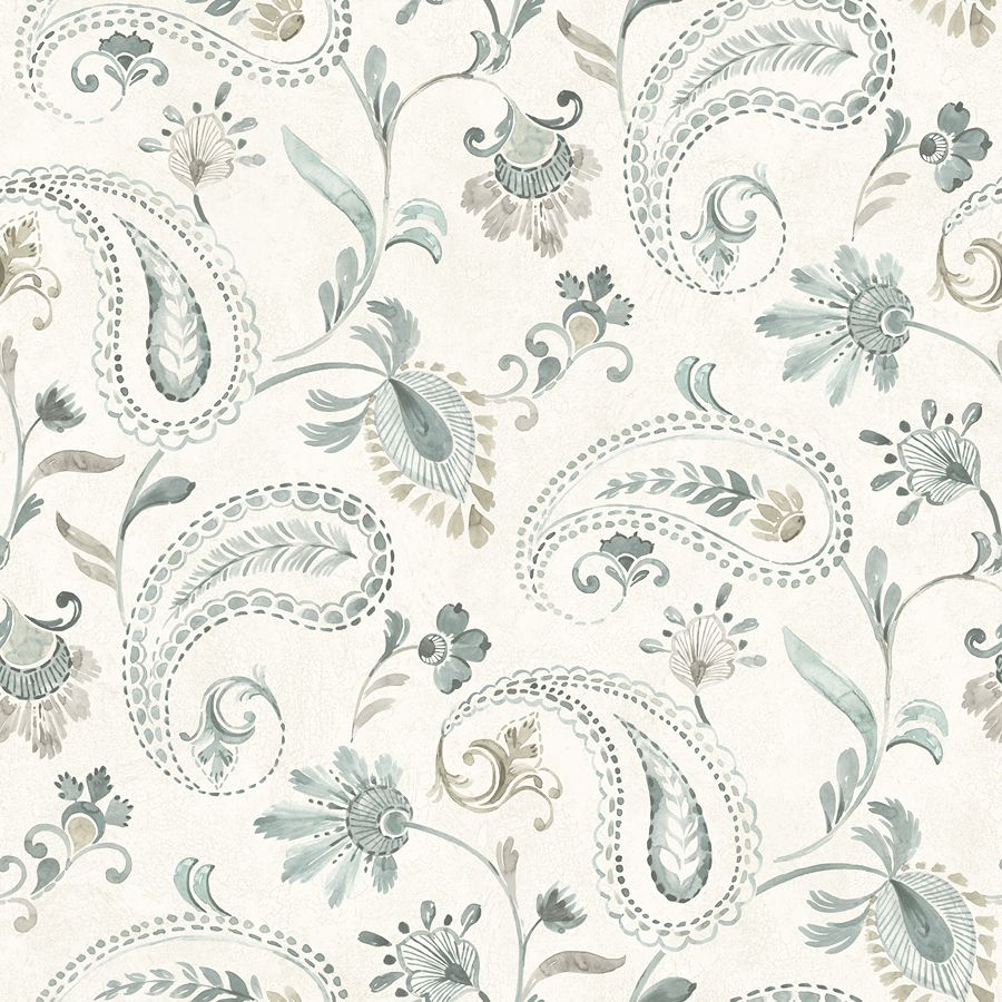 Purchase 4199-83746 Chesapeake Wallpaper, Darlene Aqua Jacobean - Modern Farmhouse