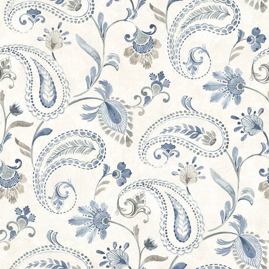 Purchase 4199-83748 Chesapeake Wallpaper, Darlene Blue Jacobean - Modern Farmhouse