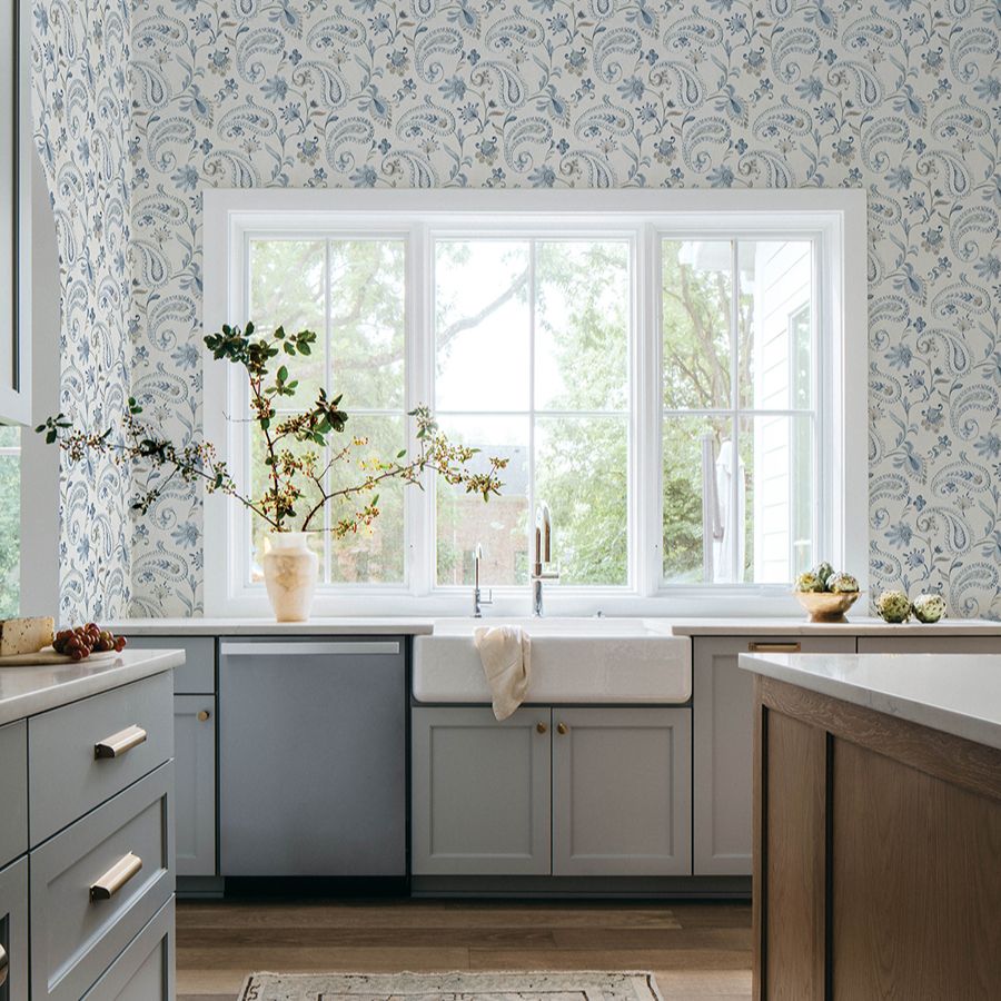 Purchase 4199-83748 Chesapeake Wallpaper, Darlene Blue Jacobean - Modern Farmhouse1