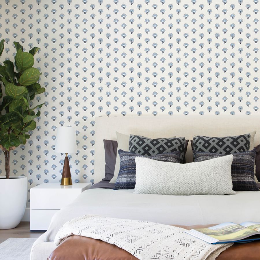 Purchase 4199-83751 Chesapeake Wallpaper, Hilda Blue Floral Medallion - Modern Farmhouse12