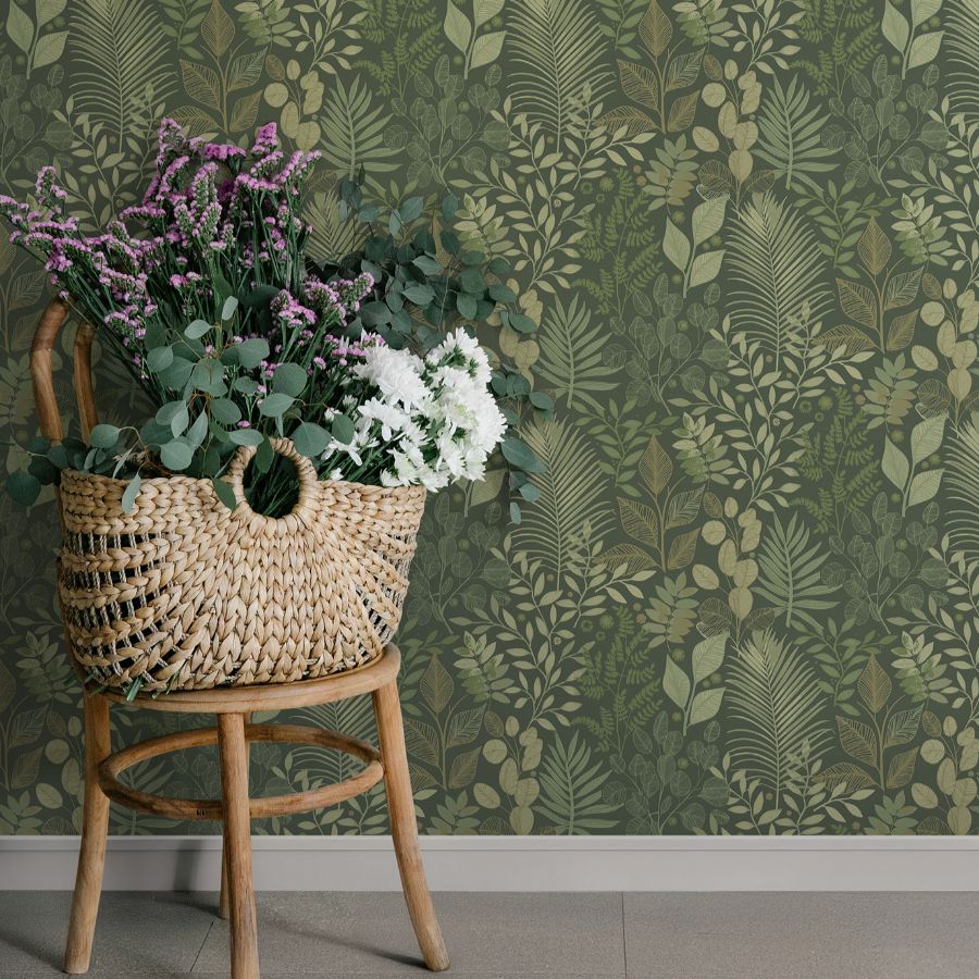 Purchase 4201-20103 A-Street Wallpaper, Ängslycka Dark Green Forest Botanicals - Savanna1