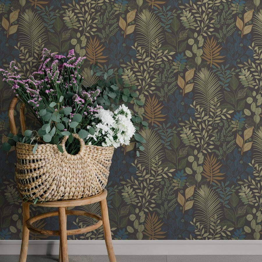 Purchase 4201-20105 A-Street Wallpaper, Ängslycka Charcoal Forest Botanicals - Savanna1