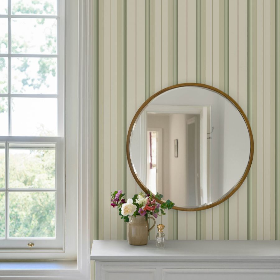 Purchase 4201-20117 A-Street Wallpaper, Herrgård Green Stripe - Savanna1