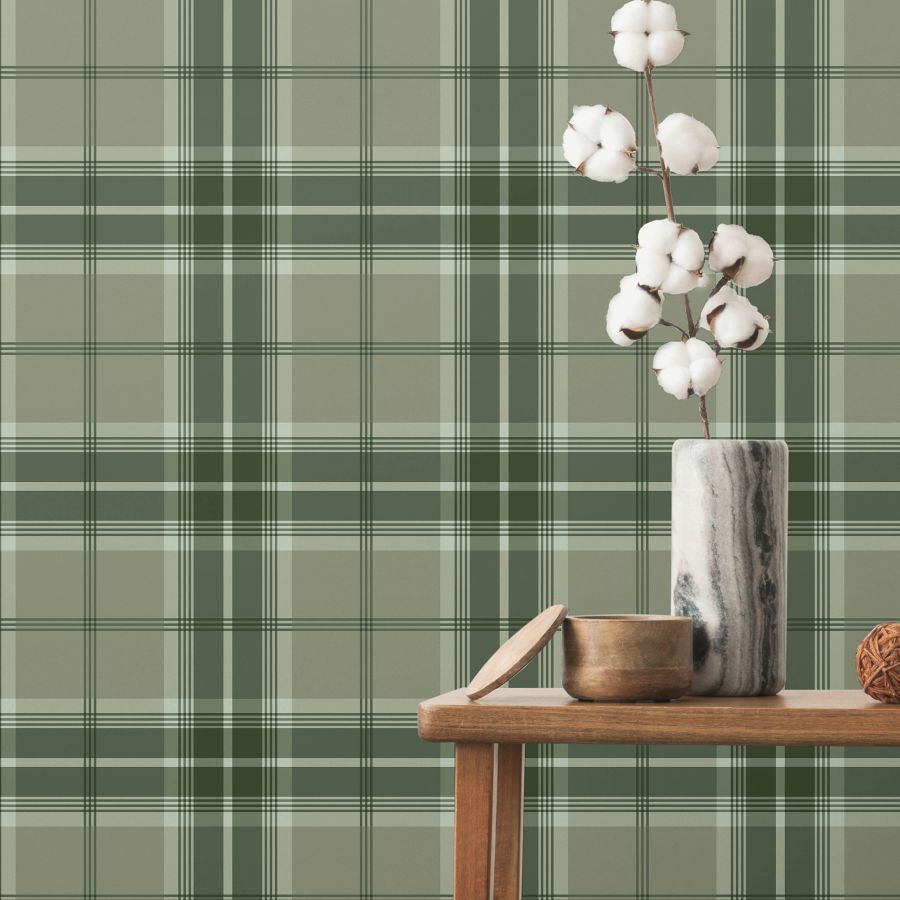 Purchase 4201-20131 A-Street Wallpaper, Emma Evergreen Plaid - Savanna1