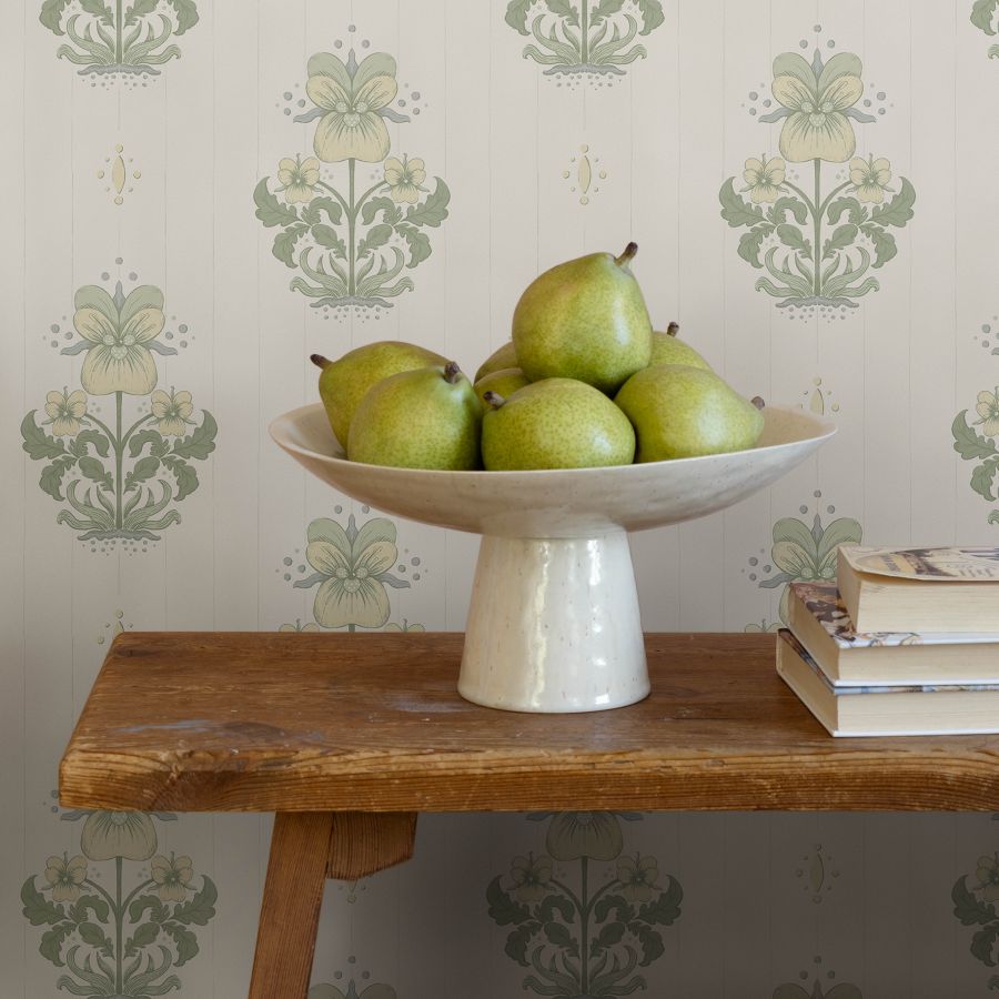 Purchase 4201-48005 A-Street Wallpaper, Gullvie White Pansies - Savanna1