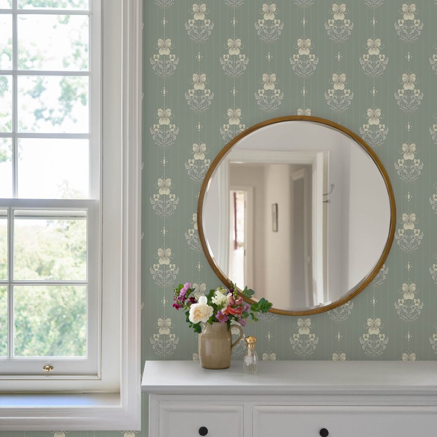 Purchase 4201-48007 A-Street Wallpaper, Gullvie Seafoam Pansies - Savanna1