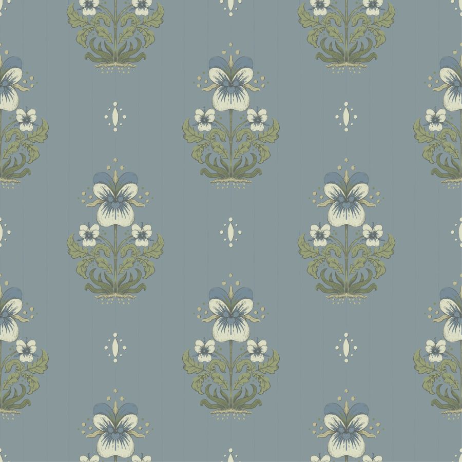 Purchase 4201-48008 A-Street Wallpaper, Gullvie Light Blue Pansies - Savanna