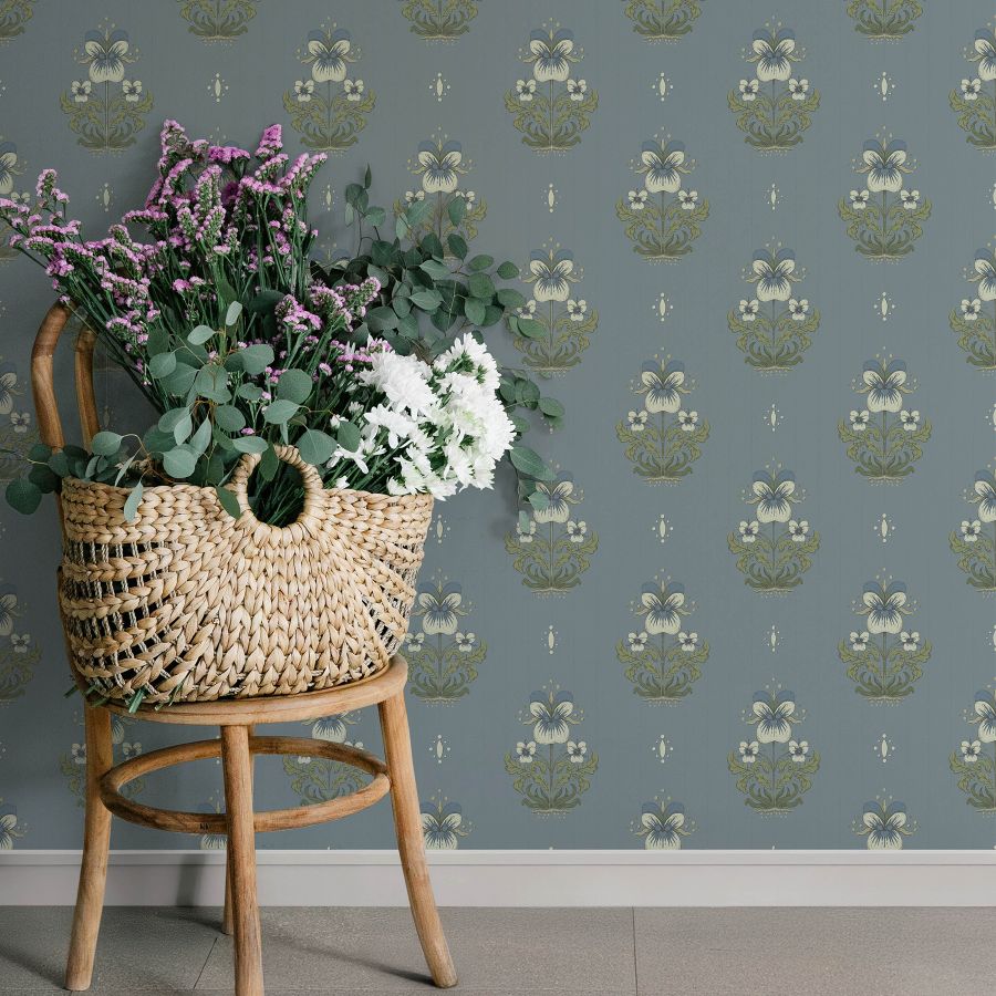 Purchase 4201-48008 A-Street Wallpaper, Gullvie Light Blue Pansies - Savanna12