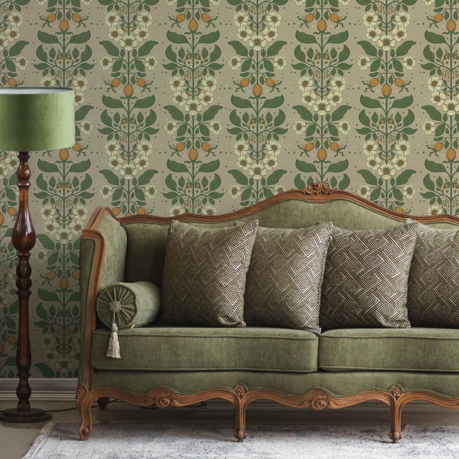 Purchase 4201-48012 A-Street Wallpaper, Rosa Light Brown Floral Columns - Savanna1