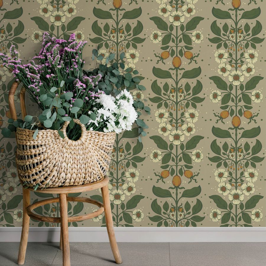 Purchase 4201-48012 A-Street Wallpaper, Rosa Light Brown Floral Columns - Savanna12