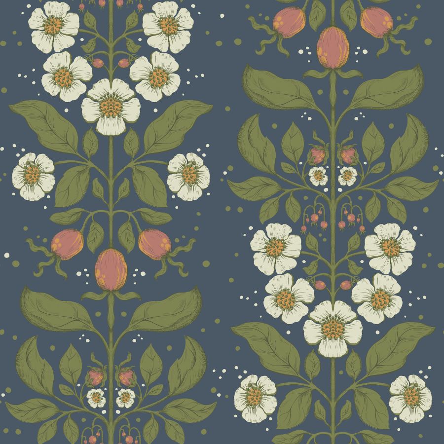 Purchase 4201-48013 A-Street Wallpaper, Rosa Navy Floral Columns - Savanna